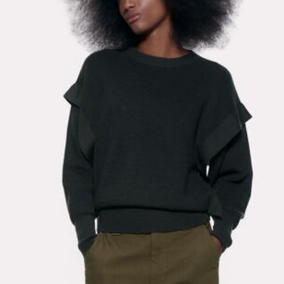 Zara Sweaters - Zara Oversized Wool Blend Ribbed Knit Crew Neck Vest Sweater Boxy Forest Green